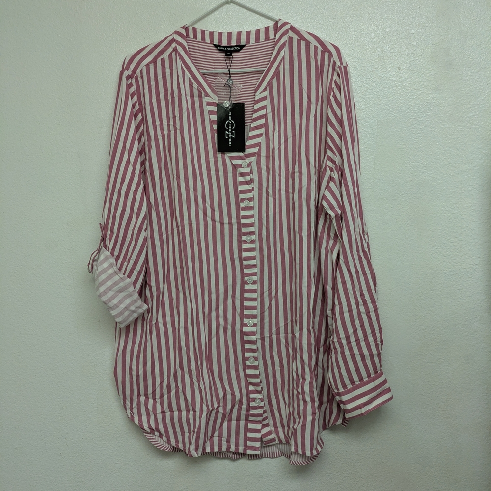 Cato Pink and White Striped Button-Down Shirt - Picture 3 of 8